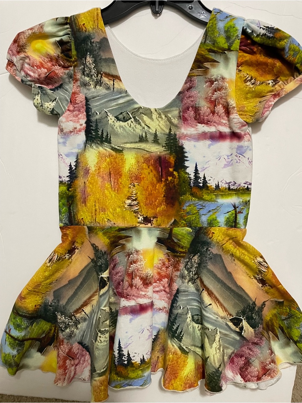 Unique One of a Kind Sweet Petunia Bob Ross Happy Trees Tunic Top Artist Paint - Picture 2 of 3